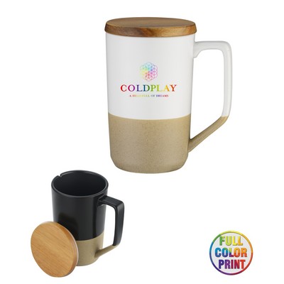 15 oz Two-Tone Ceramic Mug w/ Wood lid - Full Color