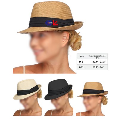 Straw Sun Hat for Men Women Foldable Roll Up Short Brim Trilby Hat Panama Beach Hat