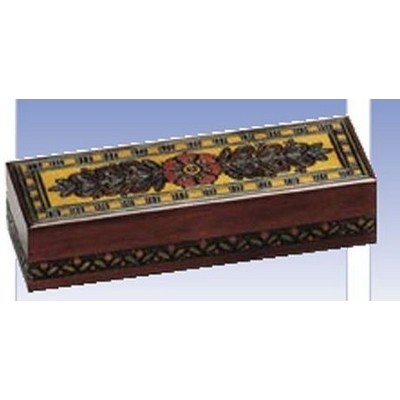 Traditional Wood Box w/Flower Pattern (8 1/4"x2 3/4"x1 3/4")