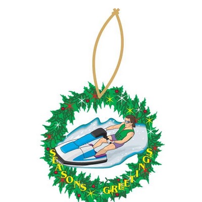 Jet Ski & Wreath Ornament w/ Clear Mirrored Back (3 Square Inch)