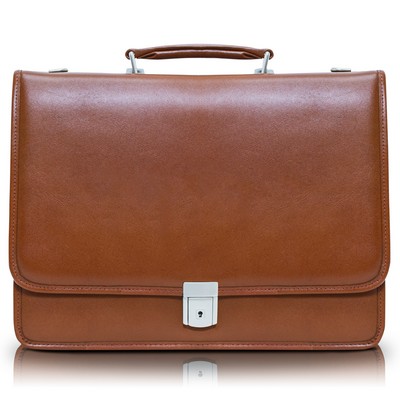 LEXINGTON | 17" Brown Leather Flapover Double-Compartment Briefcase | McKleinUSA