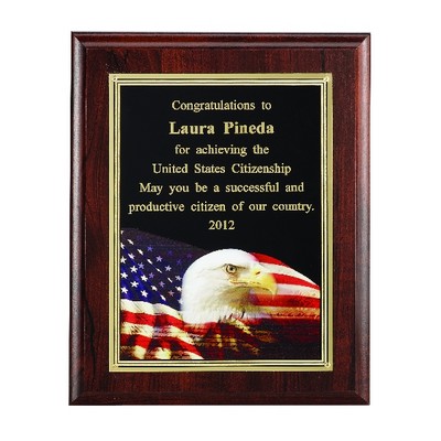 Walnut Finish Plaque w/Digital Photo Screened Plate (Eagle & Flag)