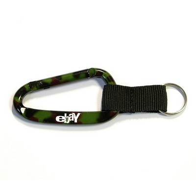 Camouflage Green Carabiner with Split Key Ring and Nylon Strap