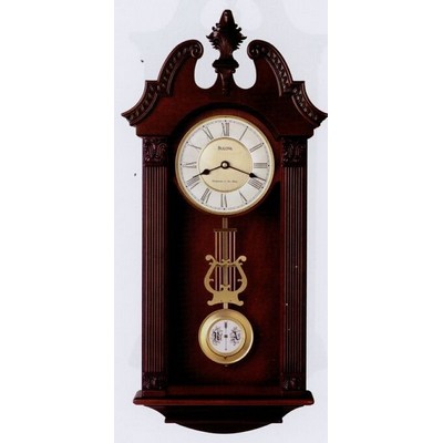 Bulova Ridgedale Walnut Pendulum Wall Clock w/ Dual Chime Movement