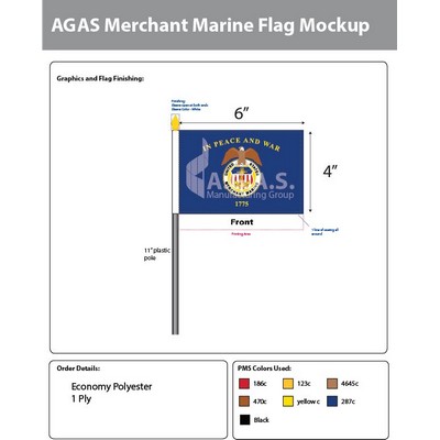 Merchant Marine Stick Flags 4x6 inch