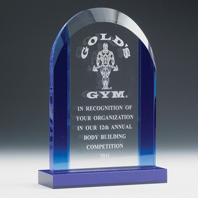 Roman Arch Crystal Award w/Blue Edge (7 ¾" x 5")