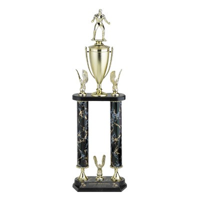 25" Two Marbled Columns Trophy w/Cup & Eagle Trim