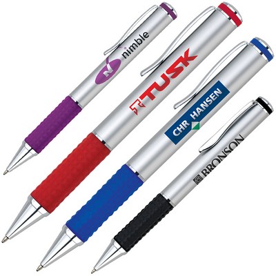 Aluminum Twist Action Ballpoint Pen w/ Smooth Satin Finish & Rubber Grip