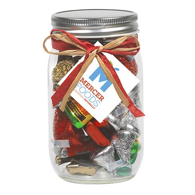 16 Oz. Glass Mason Jar w/ Raffia Bow (Hershey's® Holiday Mix)