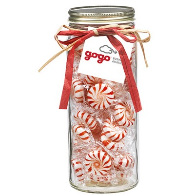 16 Oz. Contemporary Glass Mason Jar w/ Raffia Bow (Starlight Mints)