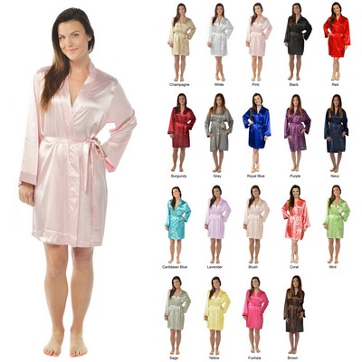 Women's Solid Silky Robe Knee-Length Kimono Satin Robe