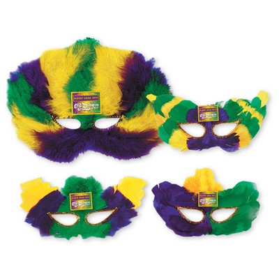 Mardi Gras Fanci-Feather Mask Assortment w/ Custom Printed Faux Leather Icon