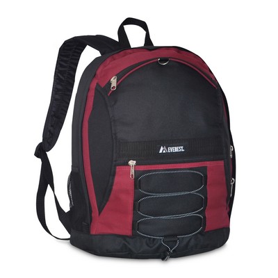 Everest Two-Tone Backpack with Mesh Pockets, Burgundy Red/Black