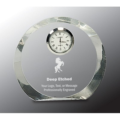 4 1/2" Clear Crystal Round Award with Clock