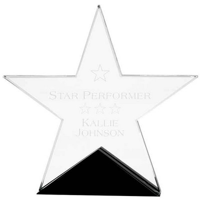 7 3/4" x 7 1/2" Clear Glass Star Award on Black Base