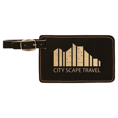 Luggage Tag, Black Faux Leather, 4 1/4" x 2 3/4"