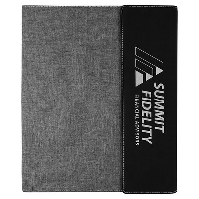 9-1/2" x 12" Black/Silver Leatherette and Gray Canvas Portfolio with Notepad, Laserable