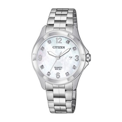 Citizen Ladies Quartz Watch, Stainless Steel with Mother-of-Pearl & Swarovski® Crystal dial