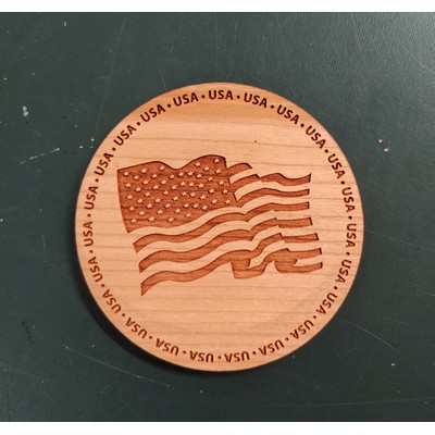 3.5" Waving American Flag Hardwood Coasters