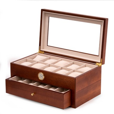 Cherry wood twenty watch box with quartz movement clock