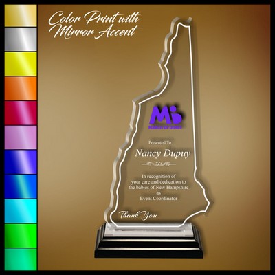 11" New Hampshire Clear Acrylic Award with Color Print and Mirror Accent