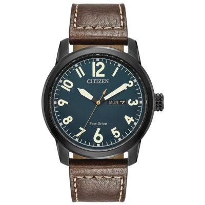 Citizen Men's Chandler Eco-Drive Brown Watch w/Black Case & Blue Dial