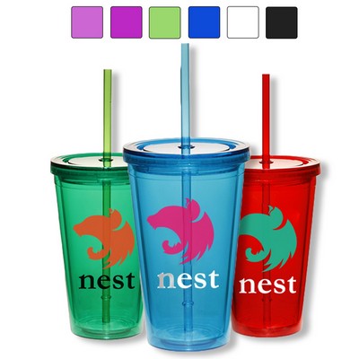 16 oz Acrylic Tumbler w/ Custom logo & Matching Lid & Straw