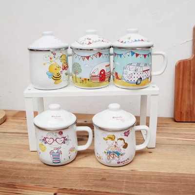 Small Enamel Tea mugs for Indoor and Outdoor Activities, Wide Handle & Smooth Rim,Portable & Durable