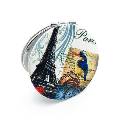 Full Color Round Folding Double Sided Compact Pocket Mirror