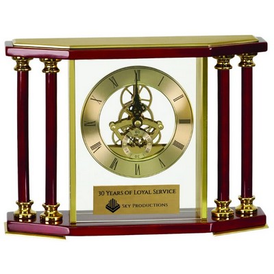 7.25" Executive 4-Pillar Gold & Rosewood Piano Finish Clock