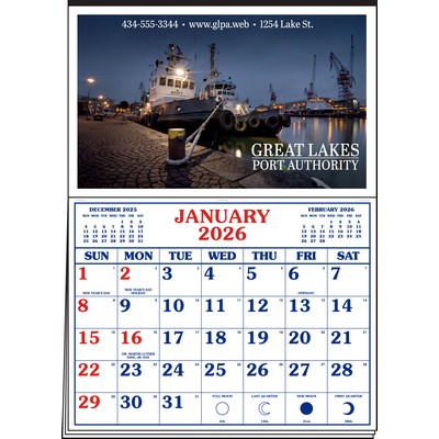 Memo Master 4-Color Imprint Half Apron Calendar (Red & Blue)