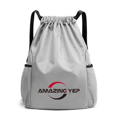 Nylon Waterproof Drawstring Backpack W/Two Extra Pockets