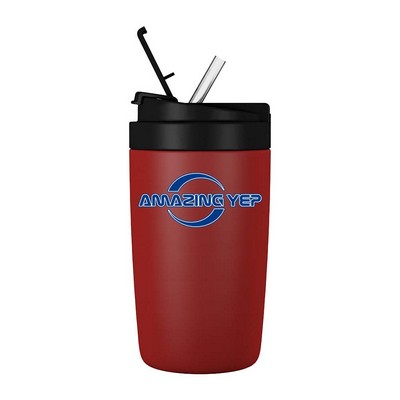 Double Layer Straw Coffee Cup Stainless Steel Tumbler 17oz.