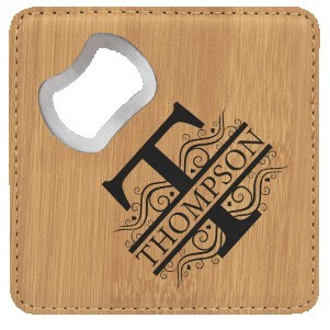 Square Bamboo Leatherette Coaster & Bottle Opener