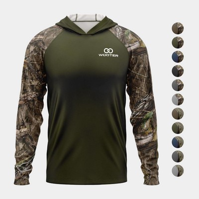 Mossy Oak® Men's 4.4 Oz. Polyester Interlock Raglan Hooded T-Shirt