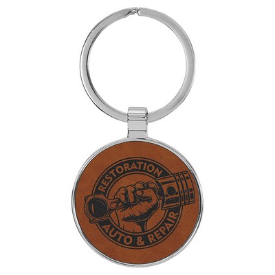 1 1/2" Leatherette/Metal Rawhide Round Keychain