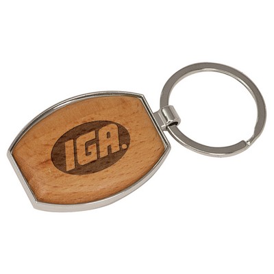 1 1/2" x 1 15/16" Silver/Wood Oval Keychain