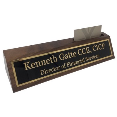 Walnut Name Plate with Business Card Holder 10"L