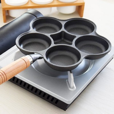 Flower Shape Five Holes Cast Iron Pan Frying Pan Uncoated Pancake Pan