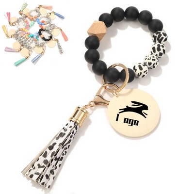 Silicone Beaded Wood Bracelet Keychain