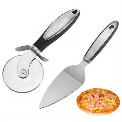 Stainless Steel Pizza Cutter and Server Duo Set