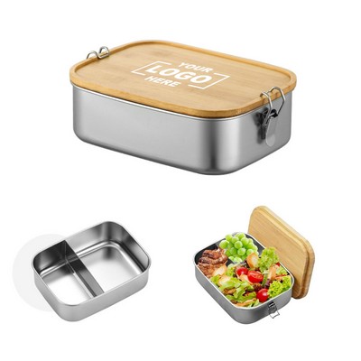 304 Stainless Steel Bento Box With Bamboo Lid 40 Oz