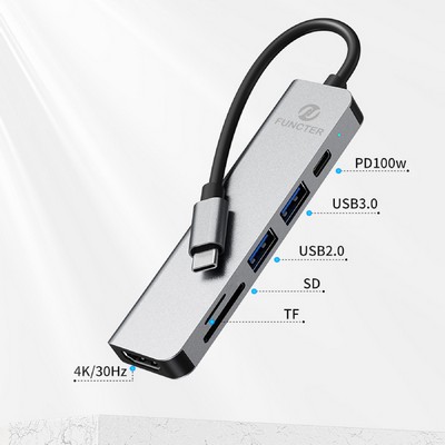 USB C Hub Multiport Adapter 6 in 1 with HDMI, Power Port USB 3.0 Data Port Card Reader