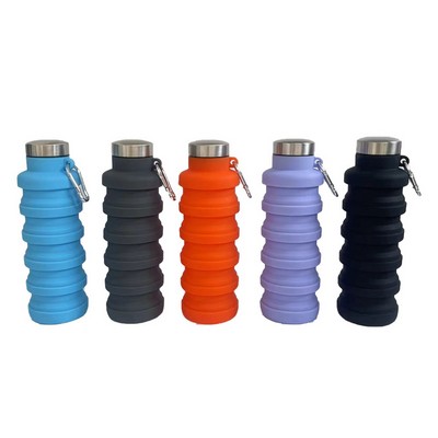 17 Oz. Silicone Foldable Water Bottle with Carabiner