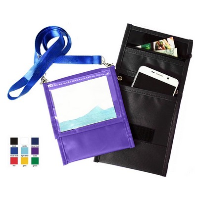 Multi-Pocket Front Flap Neck Wallets with Lanyard