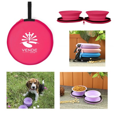 Portable Silicone Double Dog Food Bowl