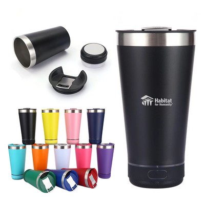 16 Oz Stainless Steel Vacuum Insulated Tumbler with Built-in Wireless Speaker