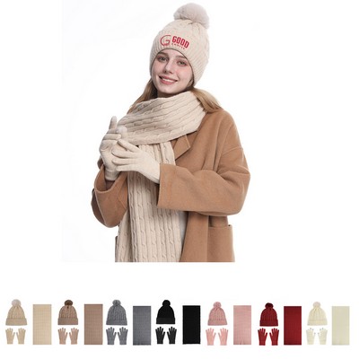 Delux Women Beanie/Scarf/Gloves Set