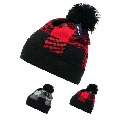 Decky Buffalo Check Plaid Pom Beanie (Lot of 12)