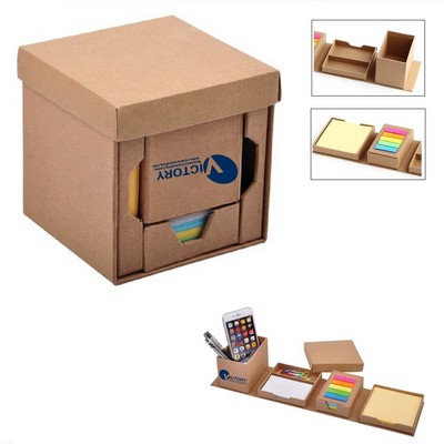 Cube Shape Multi-function Kraft Paper Sticky Notes Memo Holder